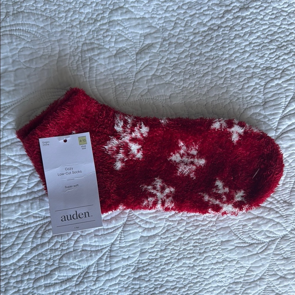 Auden Red and White Fuzzy Socks